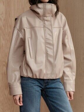 Zara Leather Effect Jacket With Pleats M